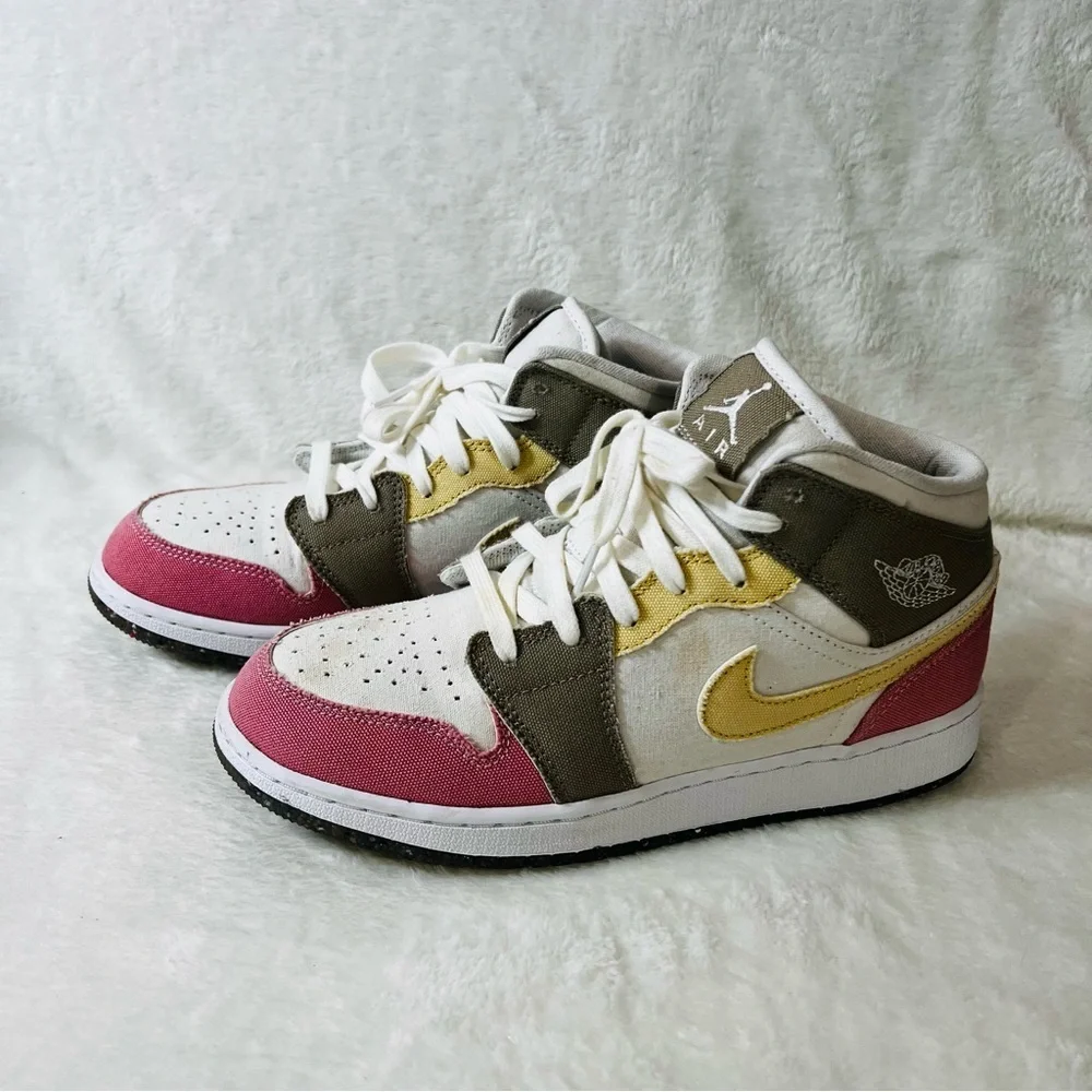 Nike Air Jordan 1 Mid SE GS Pastel Grind DJ0338-100 Pink‎ Green White Yellow 7Y